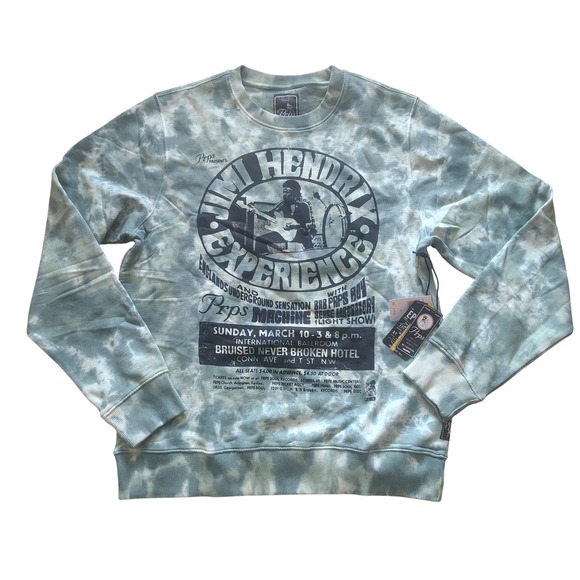 PRPS Jimi Hendrix Experience Tie Dye Graphic Sweatshirt Blue White Mens NWT